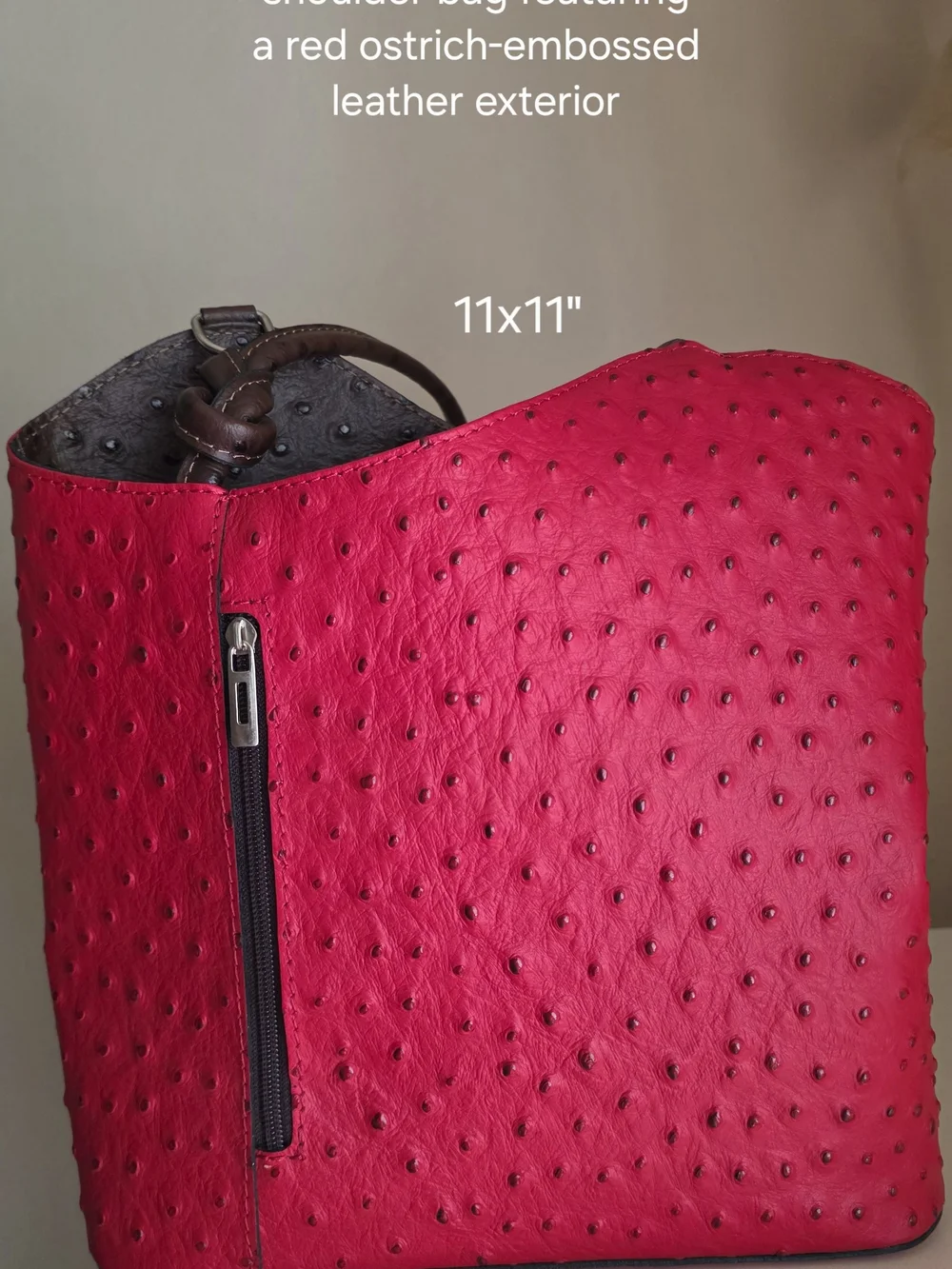 Bera Pelle Red Ostrich-Embossed Leather Backpack Shoulder Bag